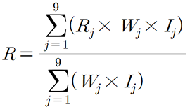전국 지가지수 산식이미지: R = 위첨자:9∑아래첨자:j=1 (R아래첨자:j × W아래첨자:j × I아래첨자:j) / 위첨자:9∑아래첨자:j=1 (W아래첨자:j × I아래첨자:j)